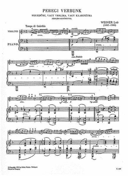 Peregi Verbunk Op. 40 for Violin, Viola or Clarinet and Piano