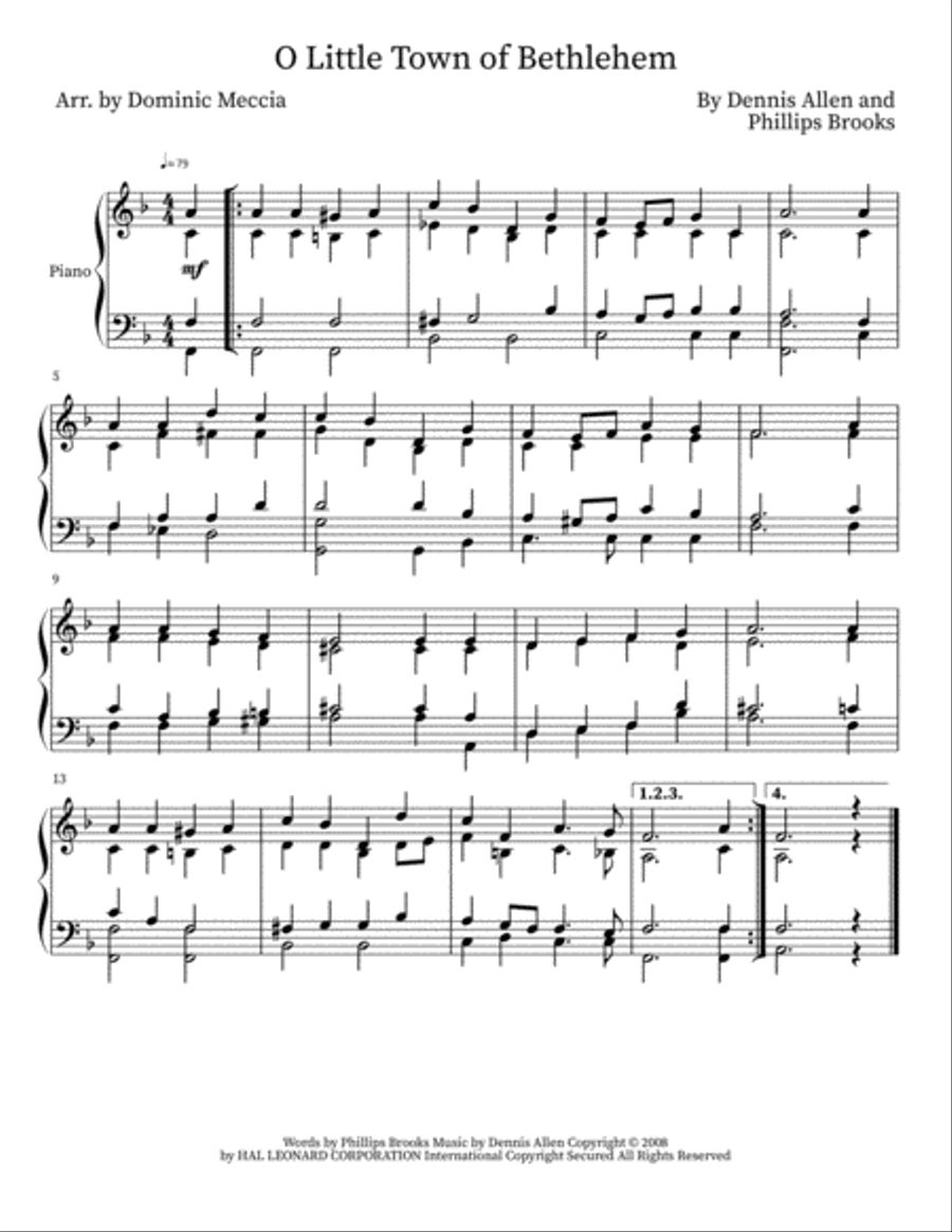 O Little Town Of Bethlehem Easy Piano scores gallery preview page 1
