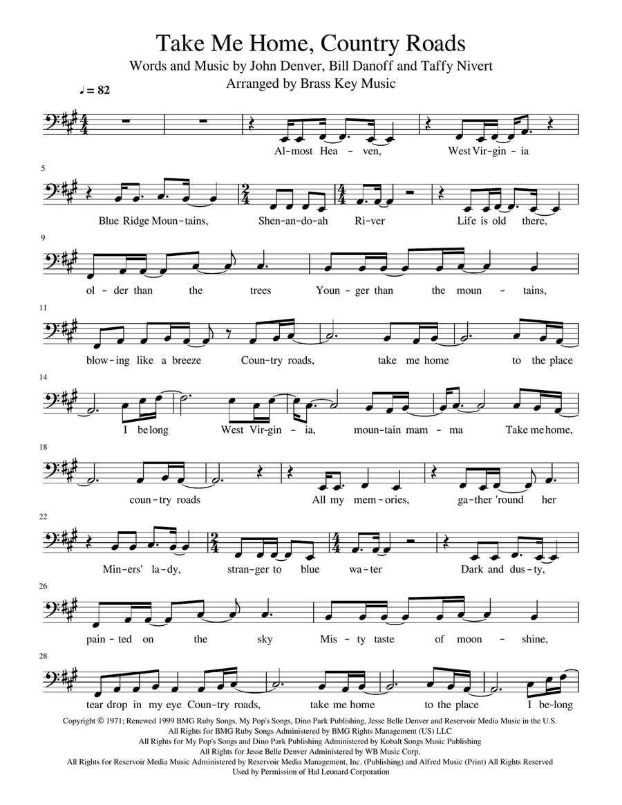 Take Me Home, Country Roads Tuba scores gallery preview page 1