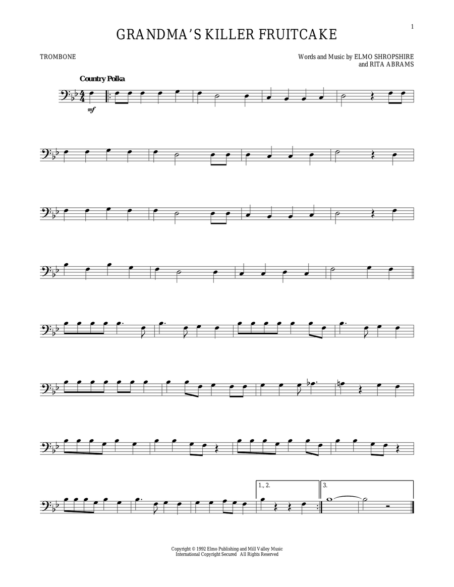 Grandma's Killer Fruitcake Trombone Solo scores gallery preview page 1