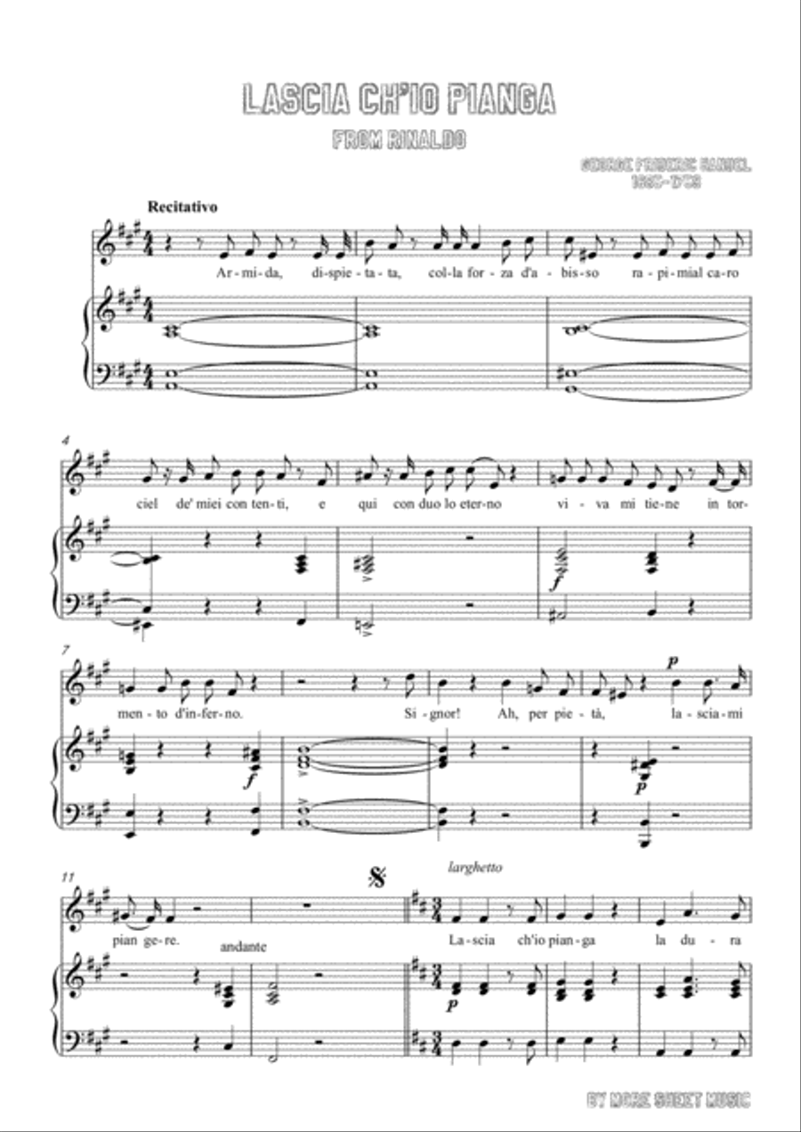 Handel-Lascia ch'io pianga in A Major,for Voice and Piano Voice Solo scores gallery preview page 3