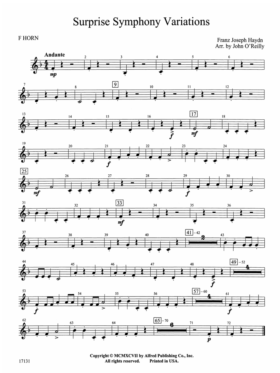 Surprise Symphony Variations: 1st F Horn