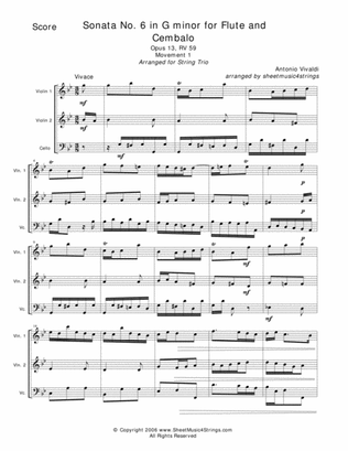 Book cover for Vivaldi, A. - Sonata No. 6 Mvt. 1 for Two Violins and Cello