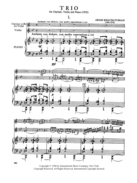 Trio For Clarinet (Or Viola), Violin & Piano