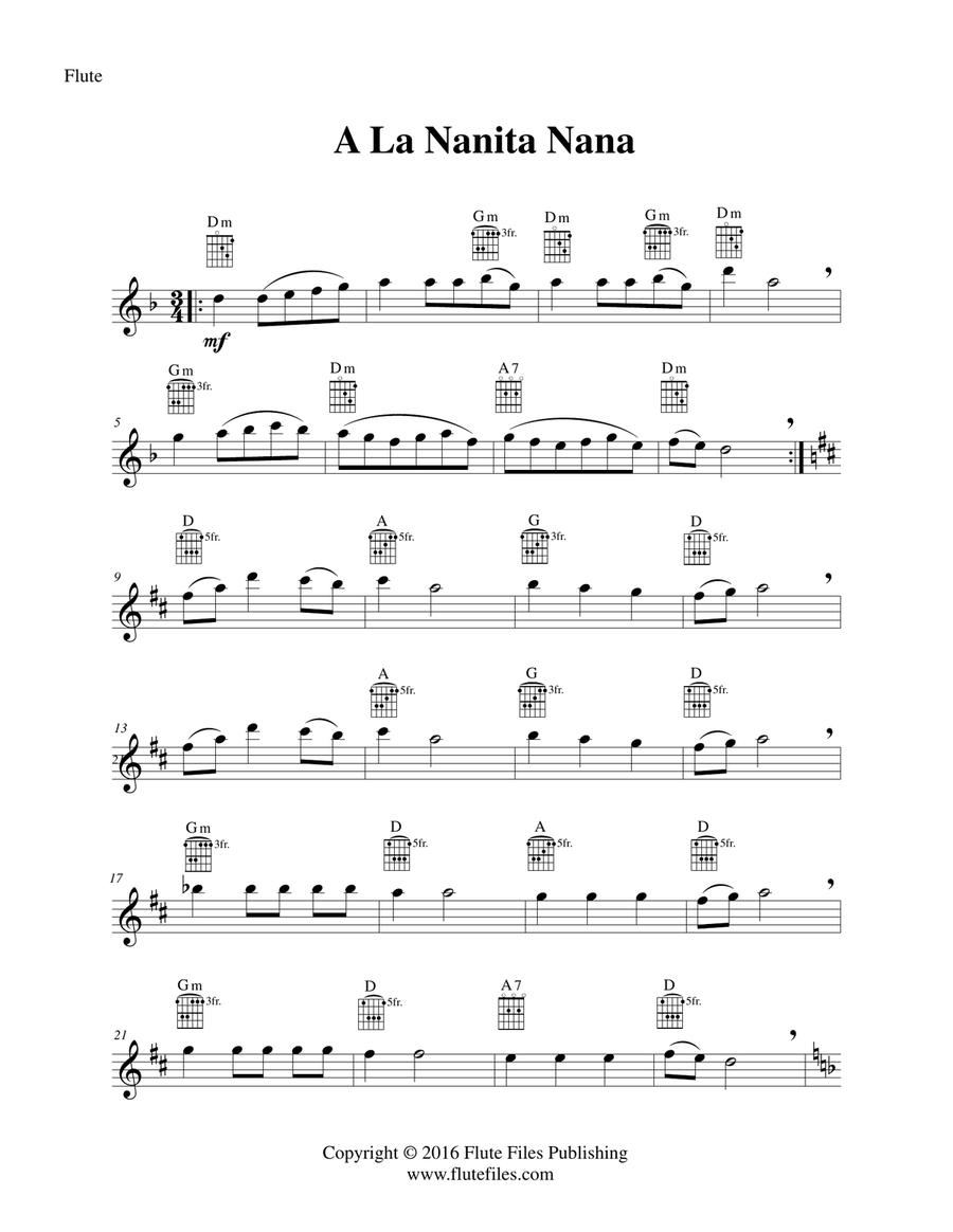 A la Nanita Nana - Flute Solo with Guitar Chords Flute Solo scores gallery preview page 3