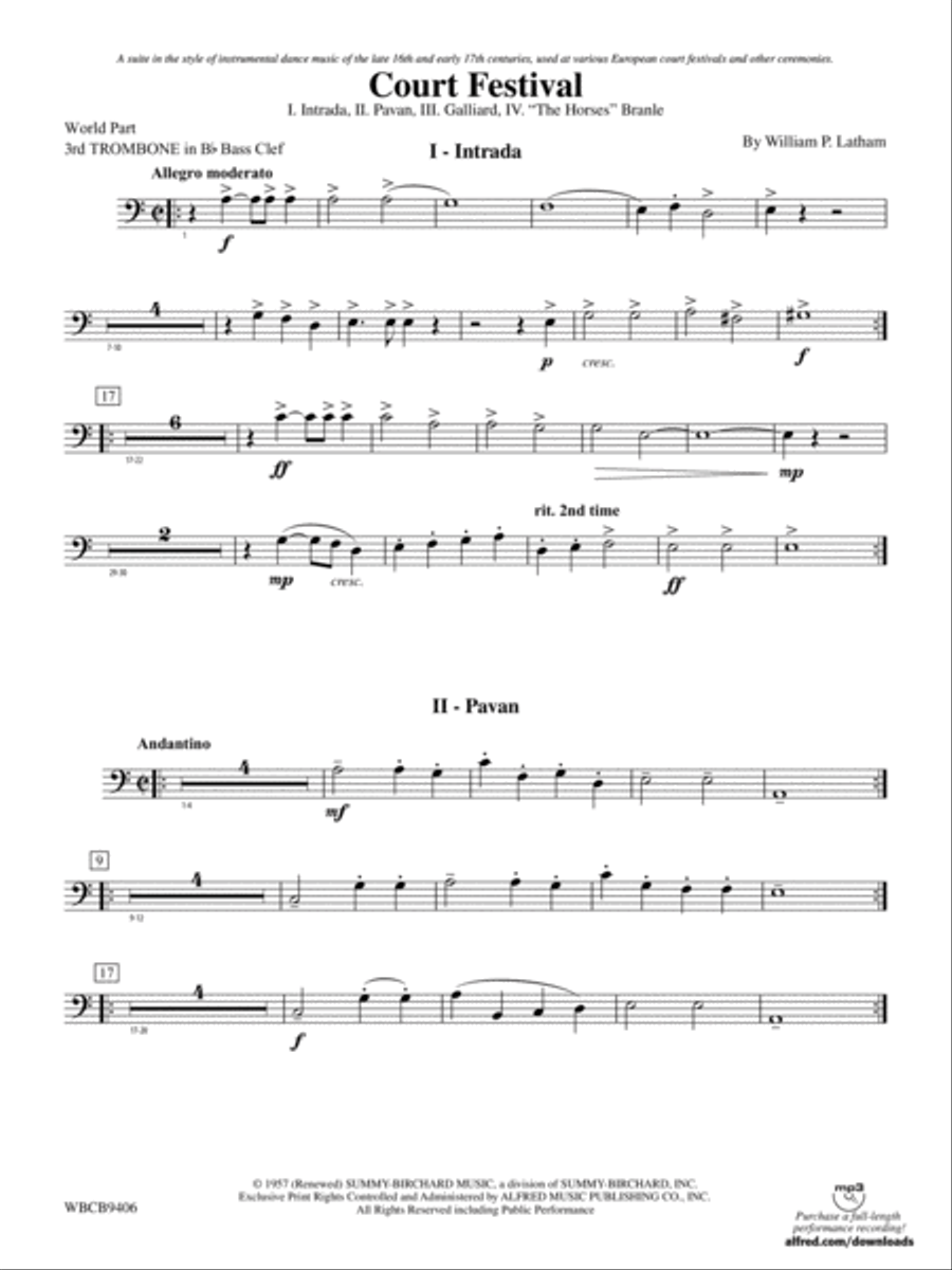 Court Festival (Suite for Concert Band): (World Part) 3rd B-flat Trombone B.C. Concert Band scores gallery preview page 1