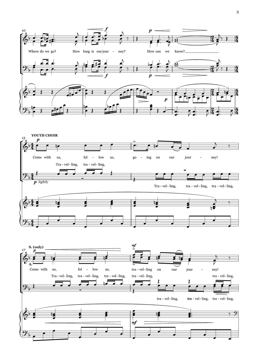 Travelling Tales - Cantata for SATB choir and Youth Choir with piano (one or two players) 4-Part scores gallery preview page 3
