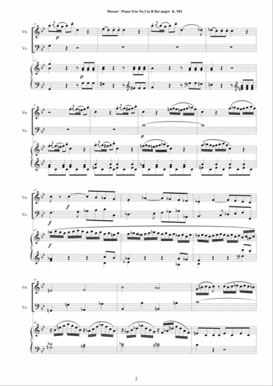 Mozart - Piano Trio No.3 in B flat K 502 for Violin, Cello and Piano Piano Trio scores gallery preview page 2