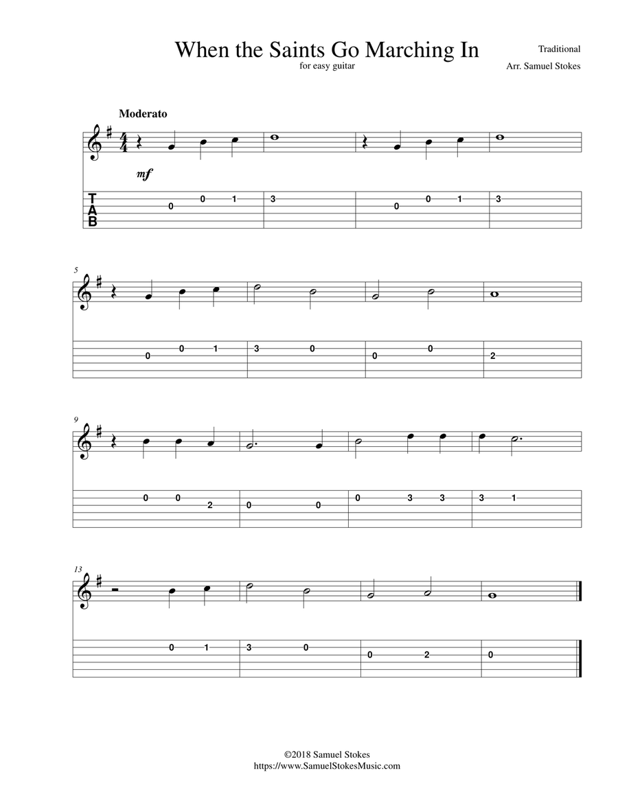When the Saints Go Marching In - for easy guitar with TAB Guitar Tablature scores gallery preview page 1