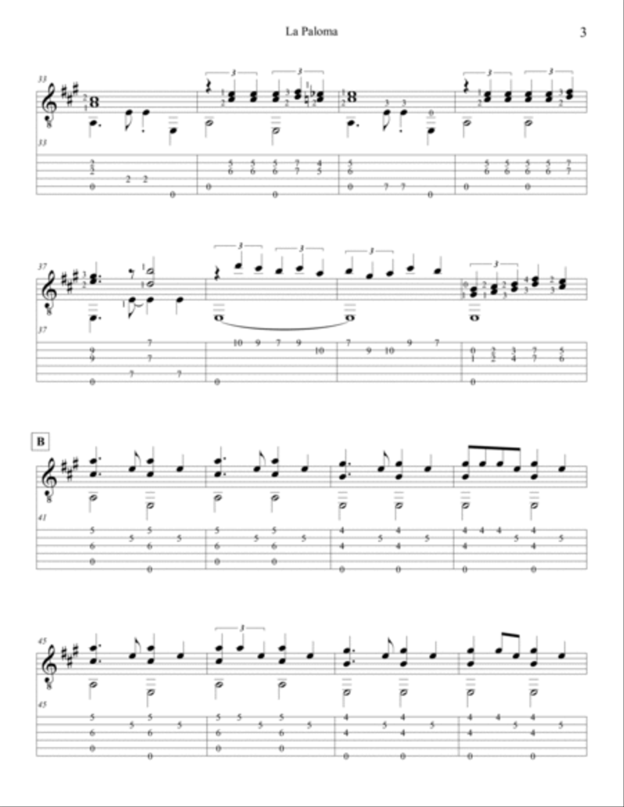 La Paloma Guitar Tablature scores gallery preview page 3