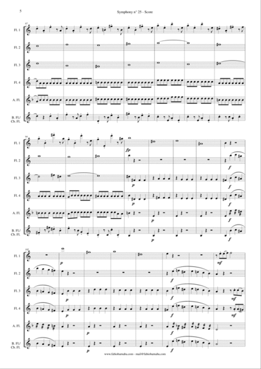 Symphony n°25 by Mozart (first movement) - for Flute Choir Flute Choir scores gallery preview page 6