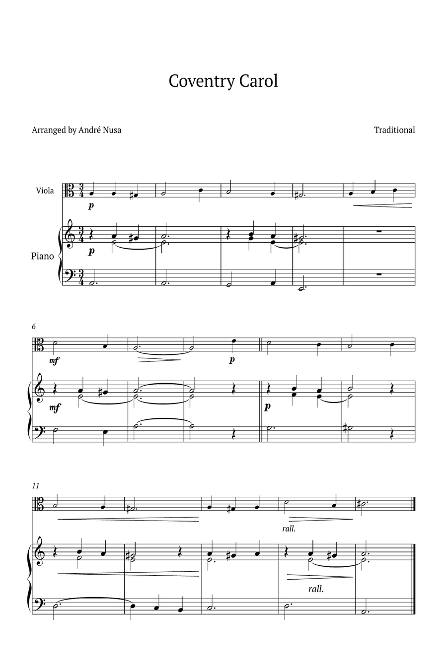Conventry Carol Viola scores gallery preview page 1