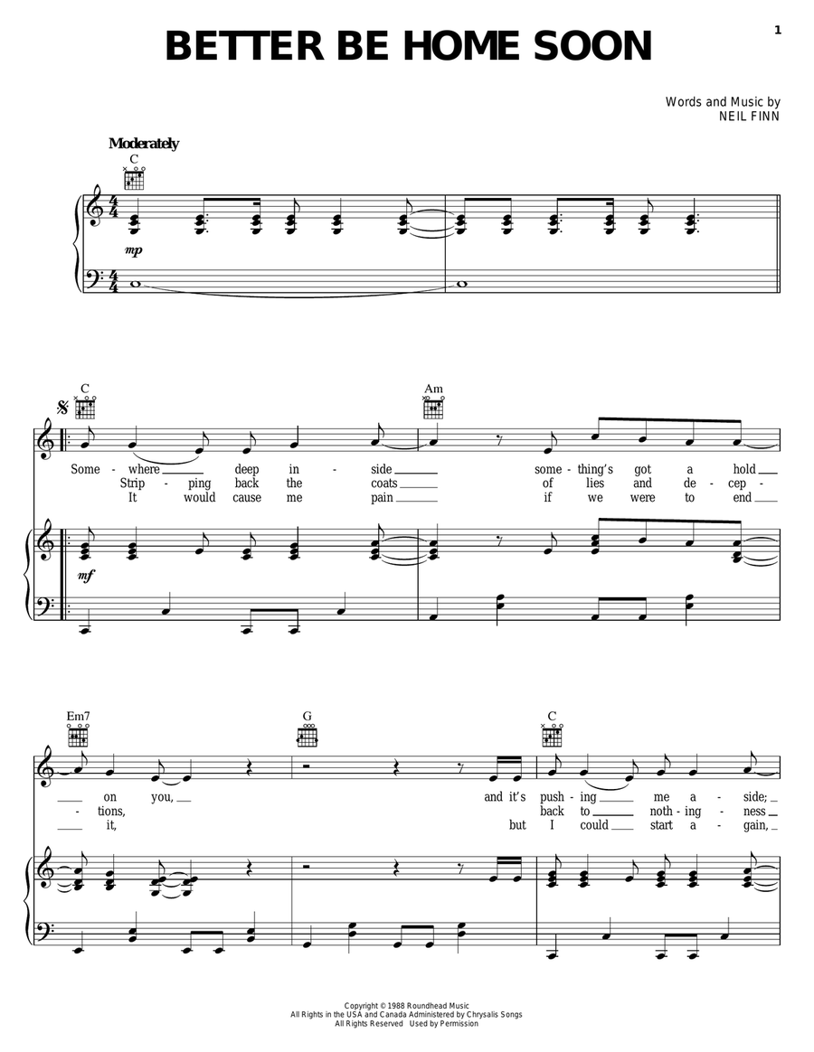 Better Be Home Soon Better Be Home Soon Piano, Vocal, Guitar scores gallery preview page 1