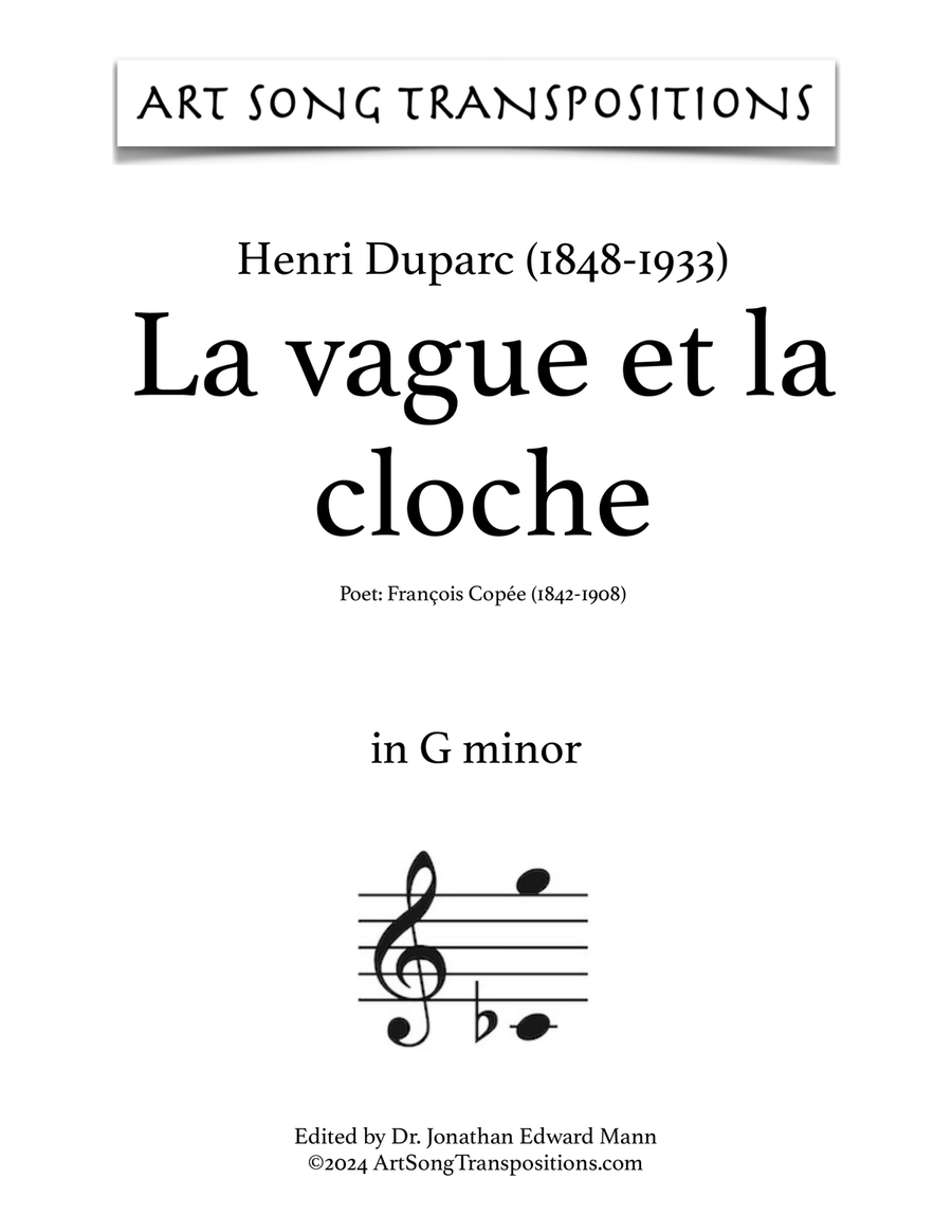 DUPARC: La vague et la cloche (transposed to G minor) Voice scores gallery preview page 1