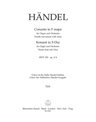 Book cover for Concerto for Organ and Orchestra F major, Op. 4/4 HWV 292
