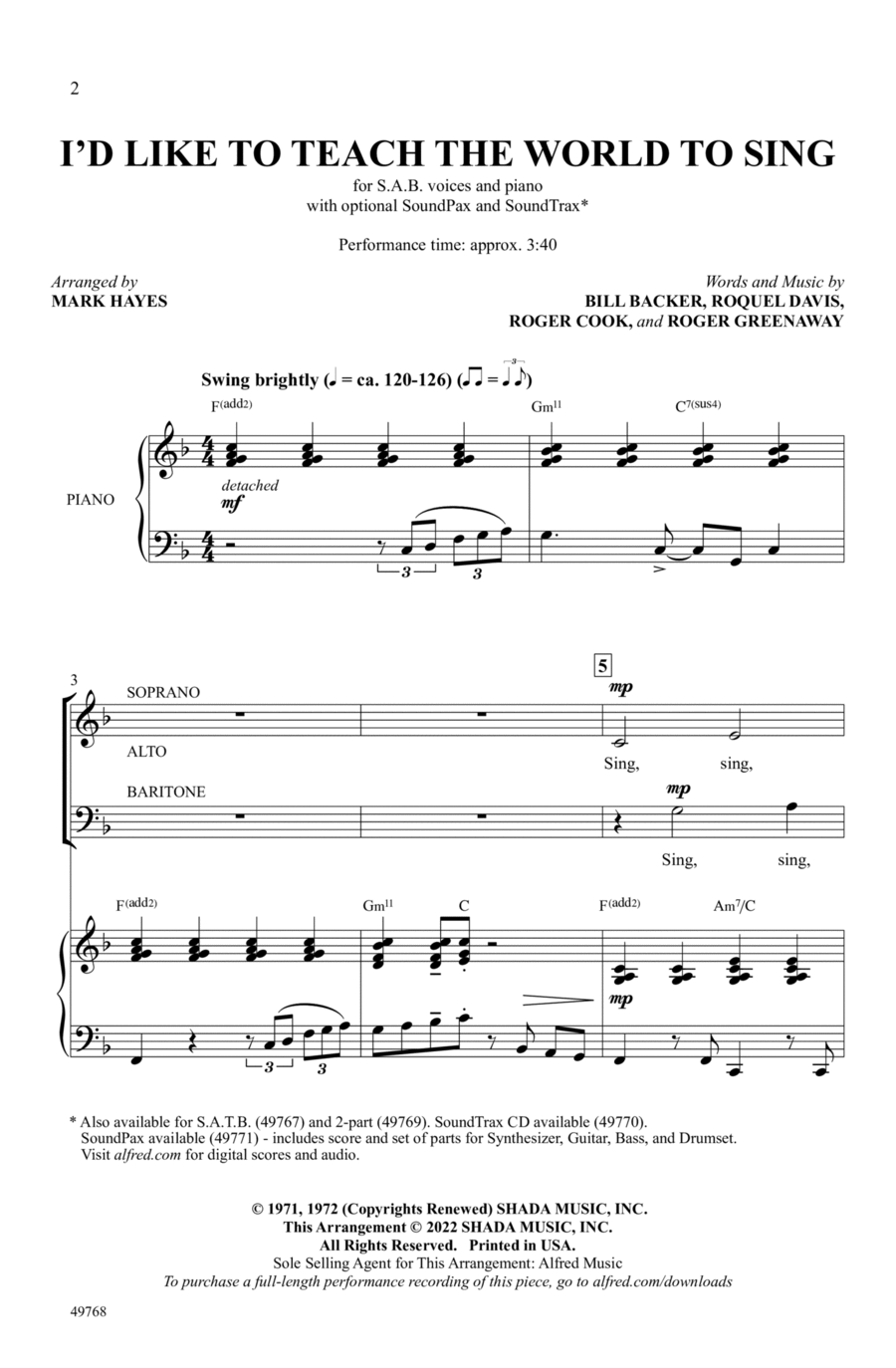 I'd Like to Teach the World to Sing Choir scores gallery preview page 1
