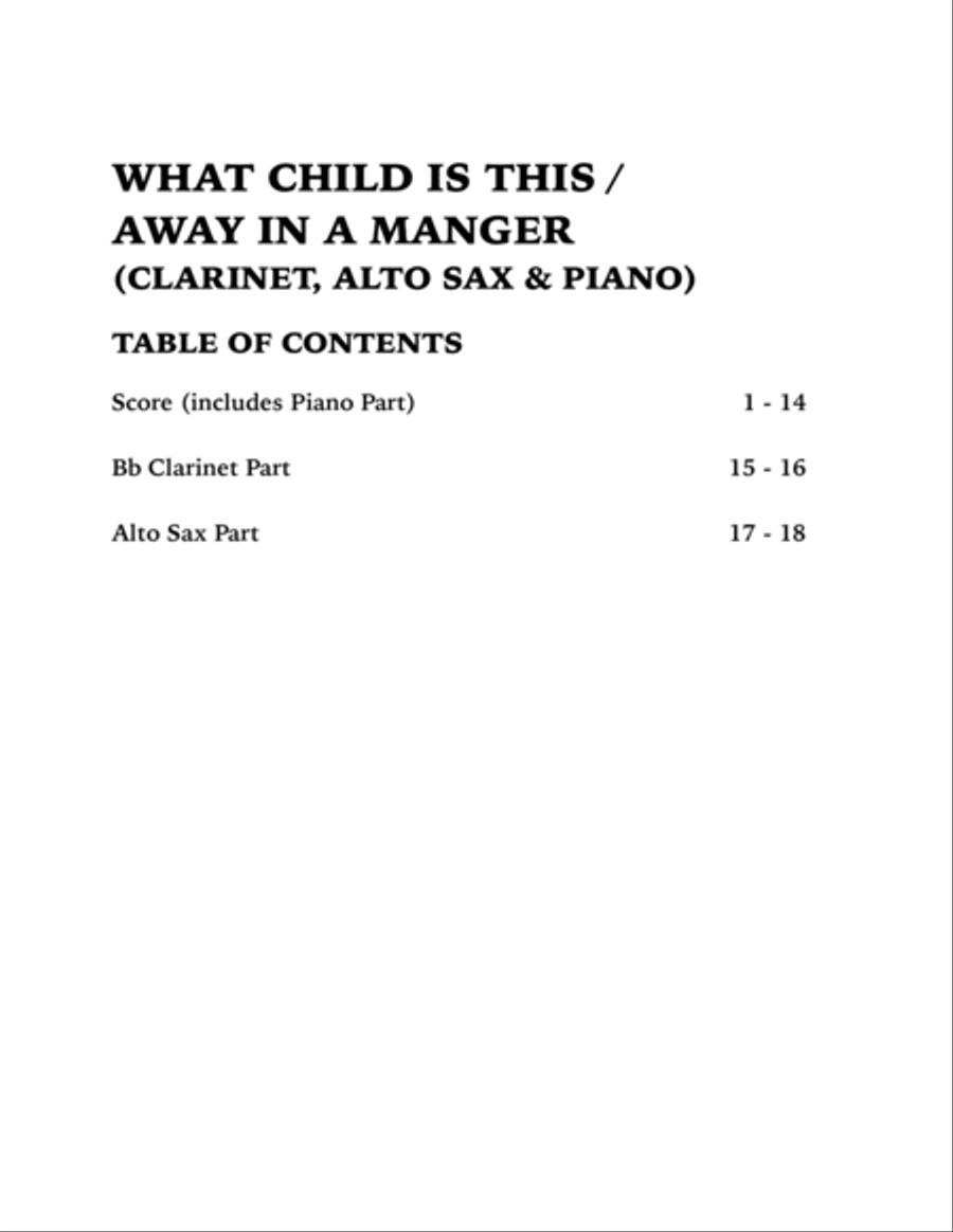 Christmas Medley (What Child is This / Away in a Manger): Trio for Clarinet, Alto Sax and Piano Small Ensemble scores gallery preview page 4
