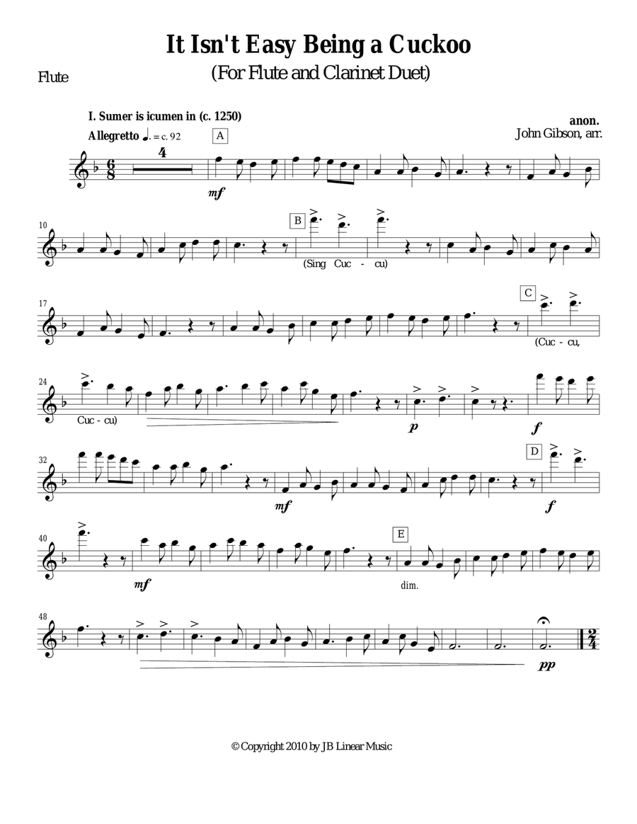 It Isn't Easy Being a Cuckoo for flute and clarinet duet Woodwind Duet scores gallery preview page 1