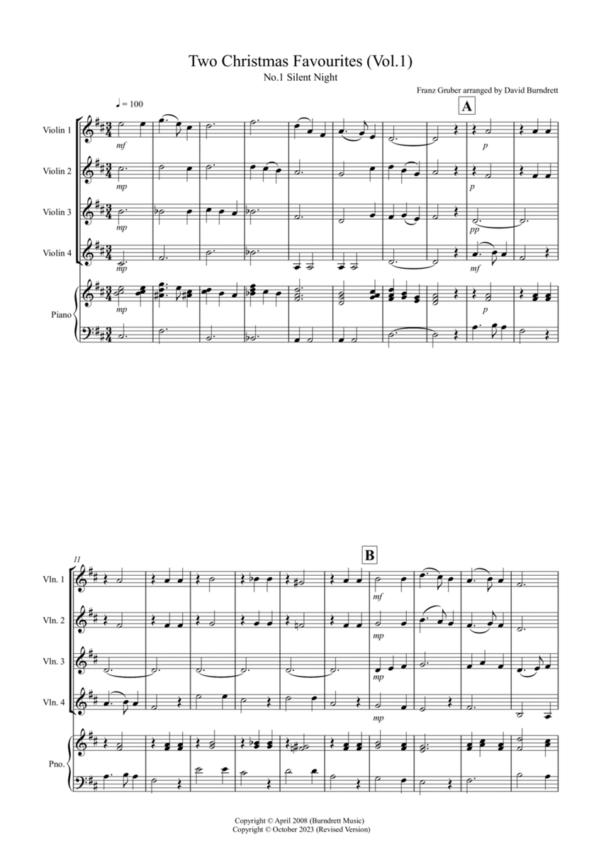 2 Christmas Favourites for Violin Quartet (volume one) image number null