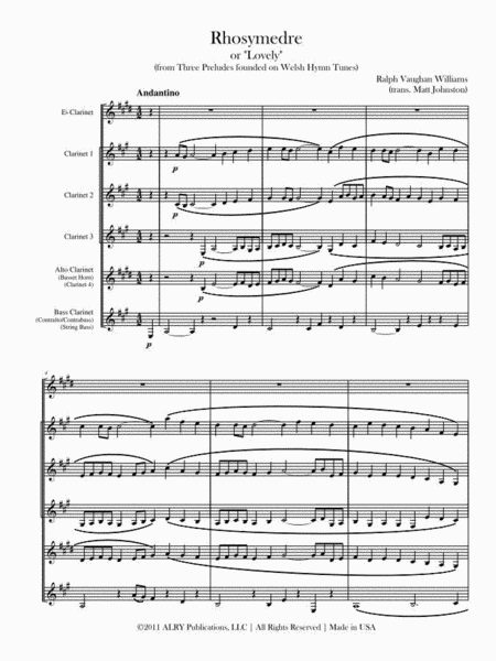 Rhosymedre for Clarinet Quintet or Choir
