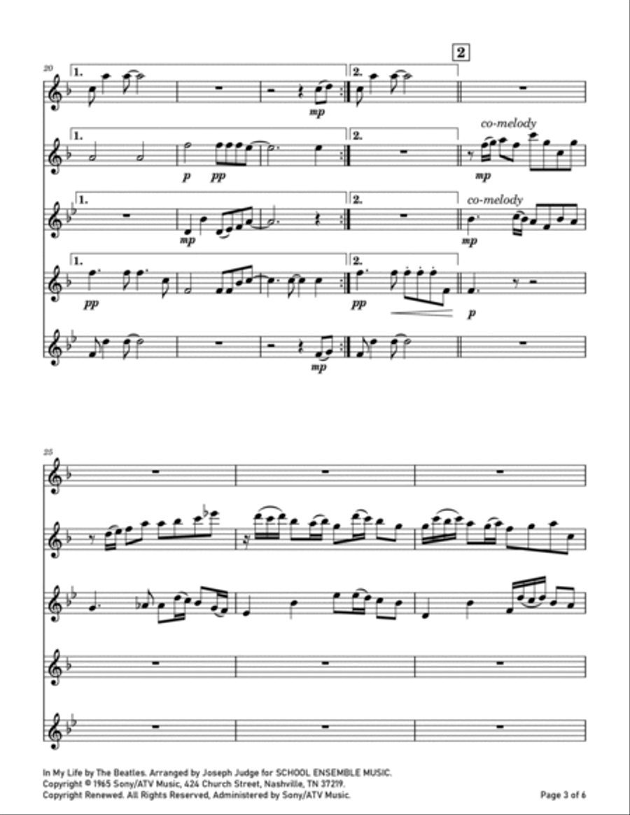 In My Life Saxophone Quartet scores gallery preview page 3