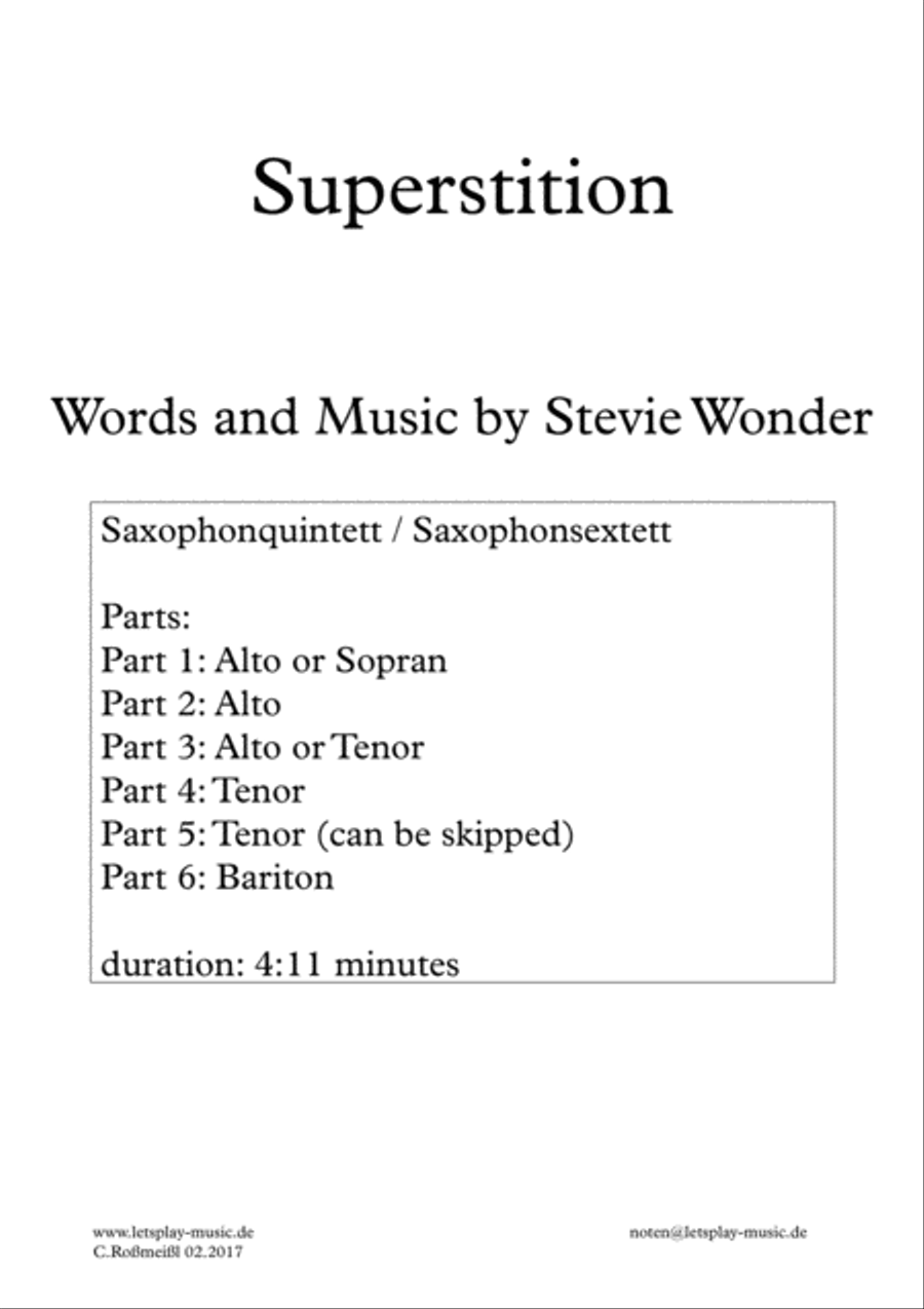Superstition Superstition Woodwind Quintet scores gallery preview page 1