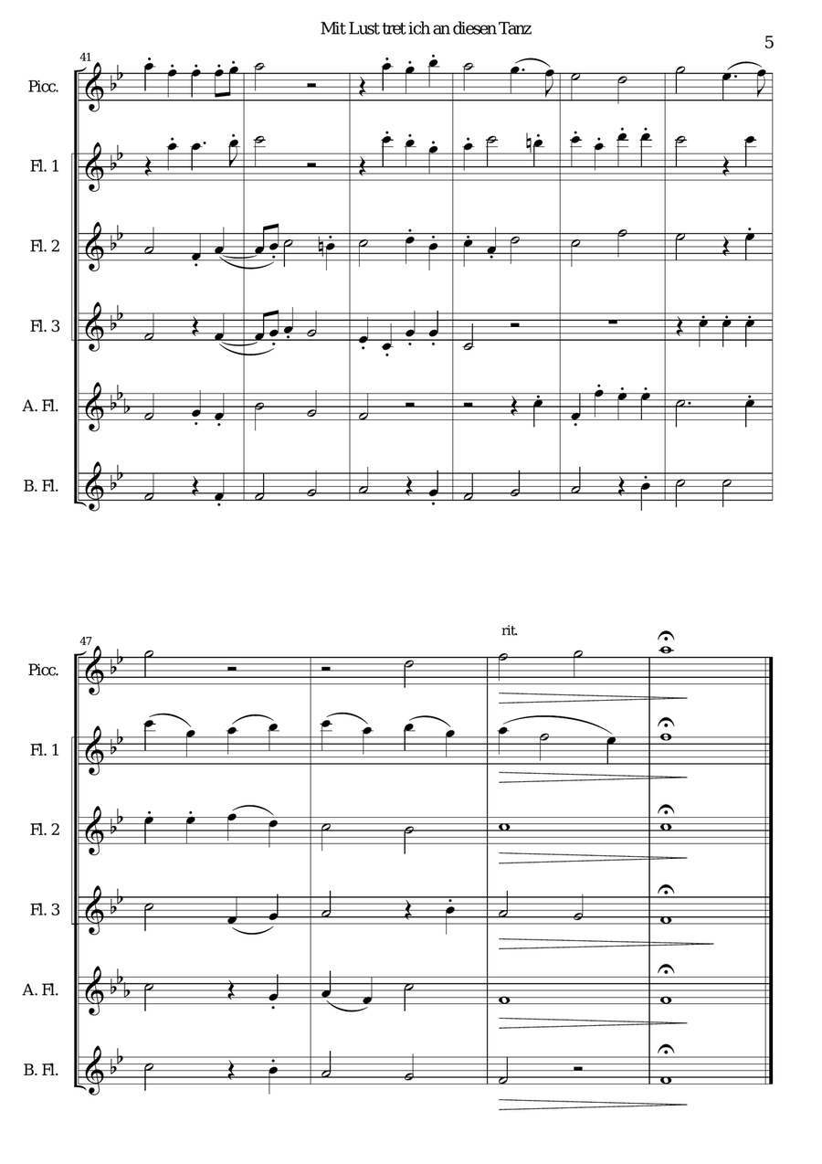 Mit Lust tret ich an diesen Tanz (I'm delighted to join this dance) for flute sextet Flute Solo scores gallery preview page 5