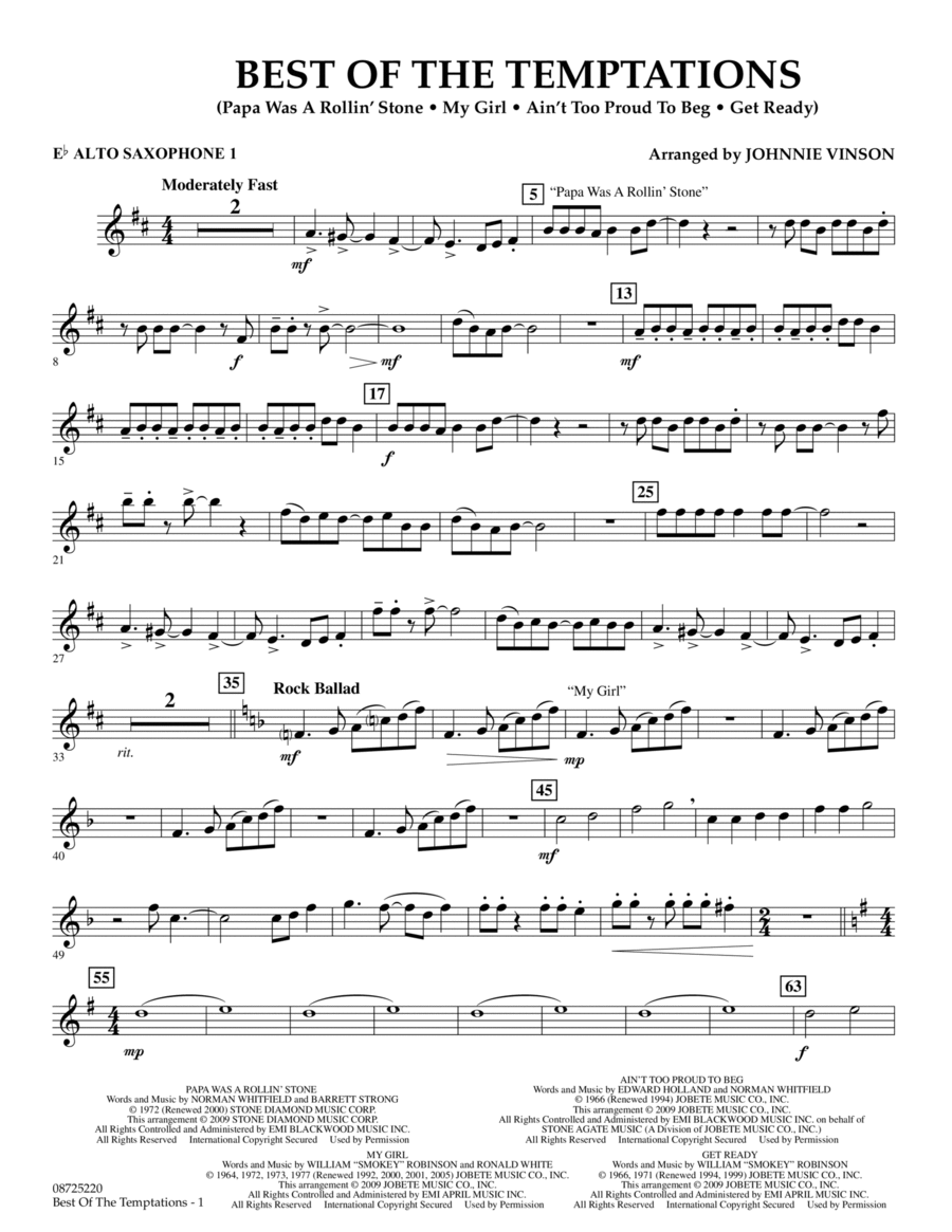 Best of The Temptations - Eb Alto Saxophone 1 Concert Band scores gallery preview page 1