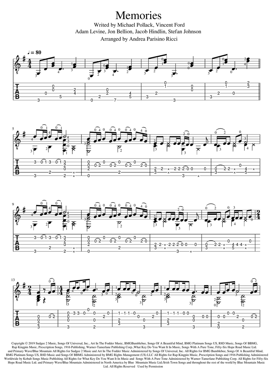 Memories Memories Acoustic Guitar scores gallery preview page 2