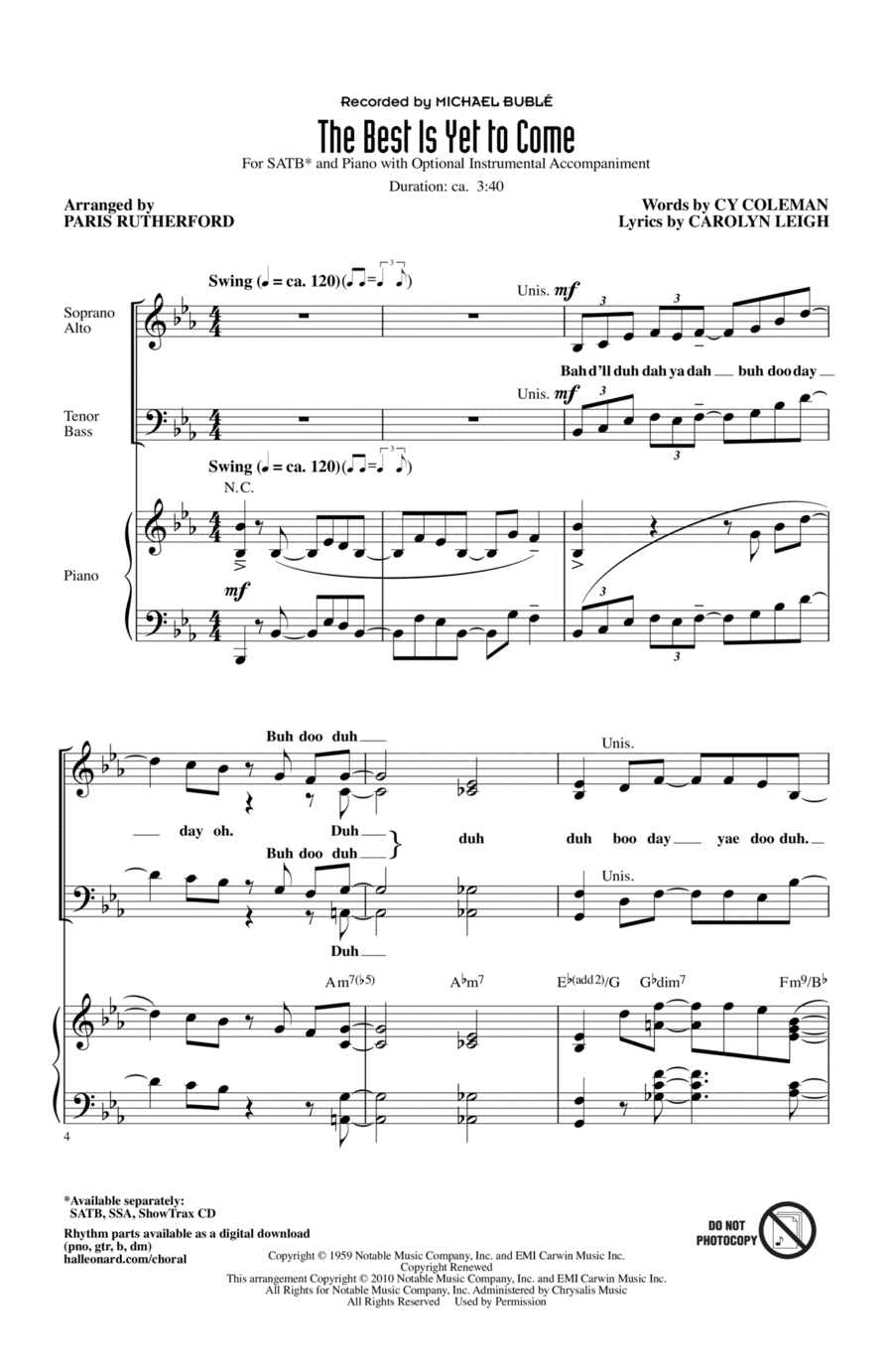 The Best Is Yet To Come 4-Part scores gallery preview page 1