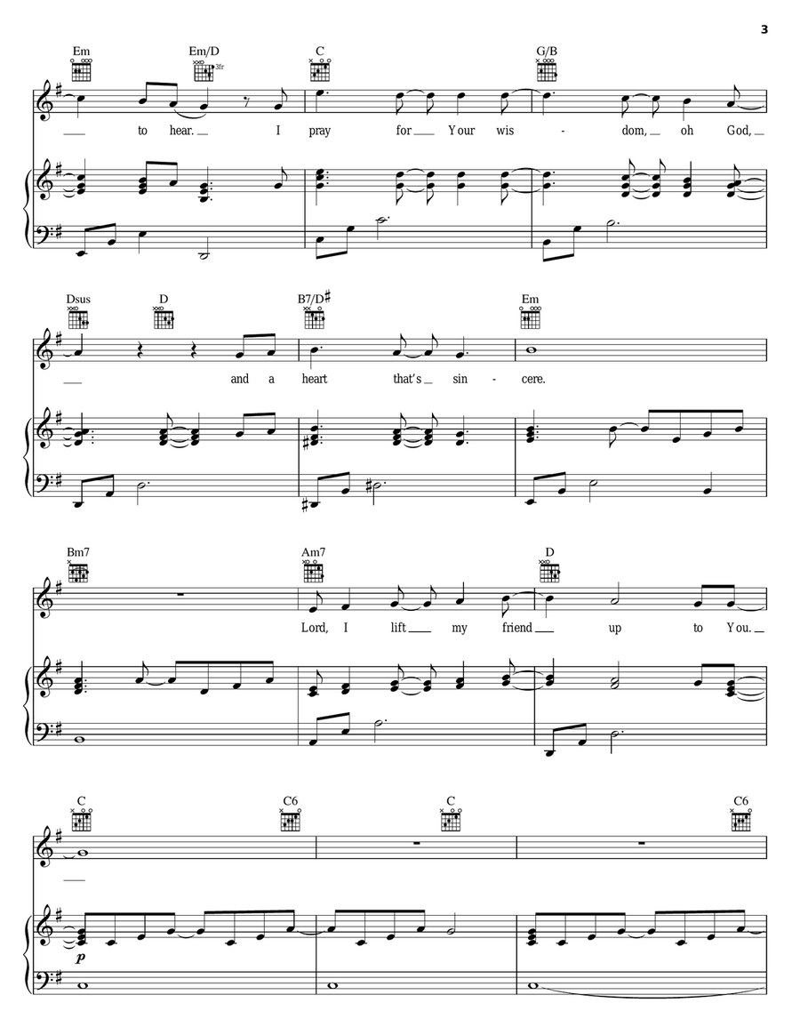 Prayer For A Friend Prayer For A Friend Piano, Vocal, Guitar scores gallery preview page 3
