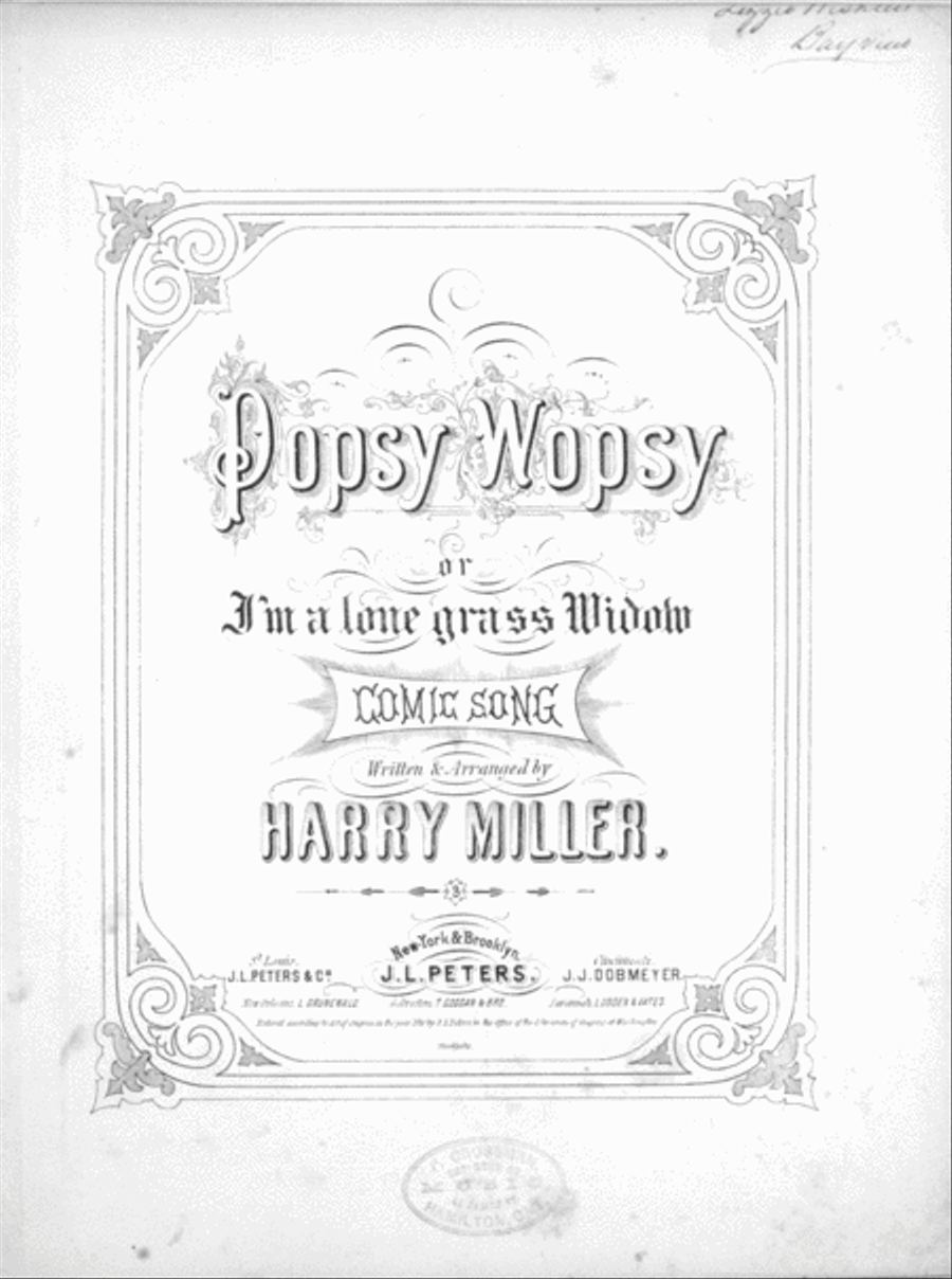 Popsy Wopsy, or, I'm a Lone Grass Widow. Comic Song Voice scores gallery preview page 1