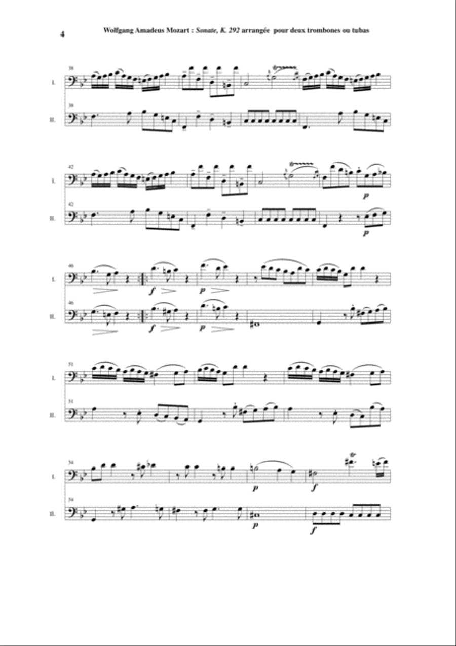 Wolfgang Amadeus Mozart: Sonata in Bb K. 292 for two trombones Trombone Duet scores gallery preview page 4