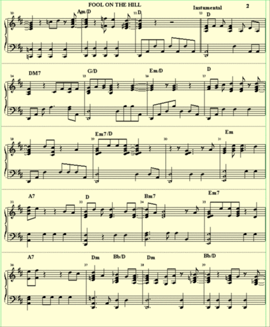 The Fool On The Hill Piano, Vocal, Guitar scores gallery preview page 2