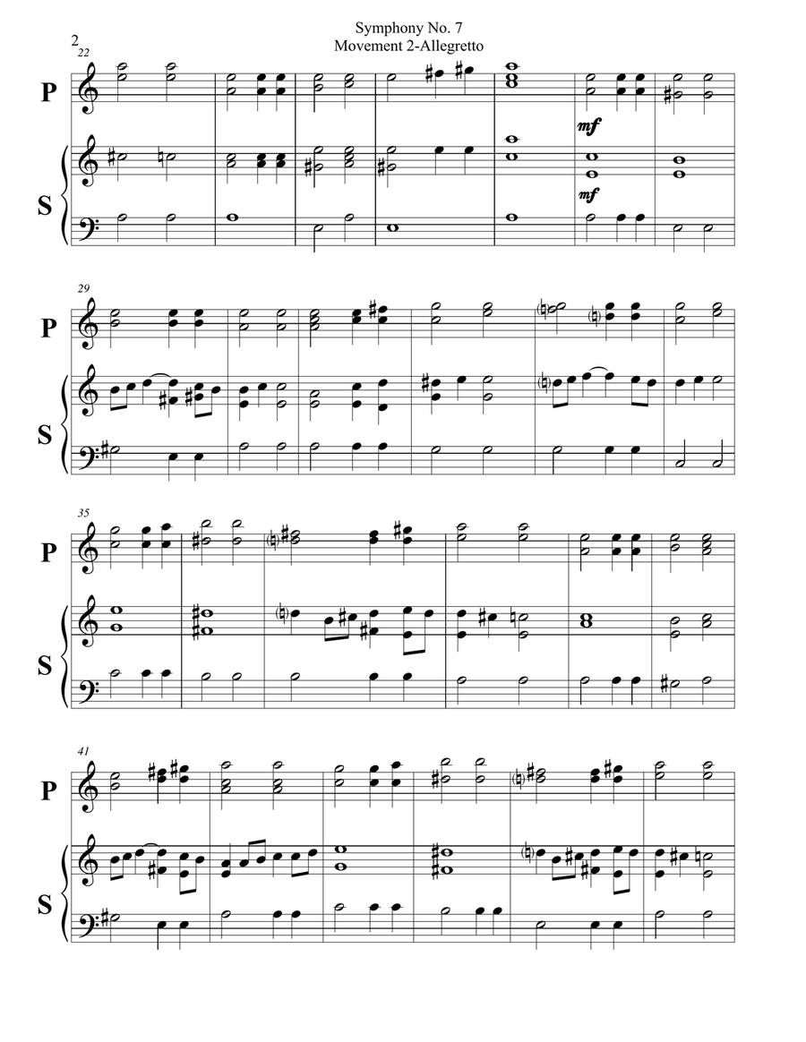 Beethoven Symphony No.7, Movement 2, Allegretto-Carillon Duet Small Ensemble scores gallery preview page 2
