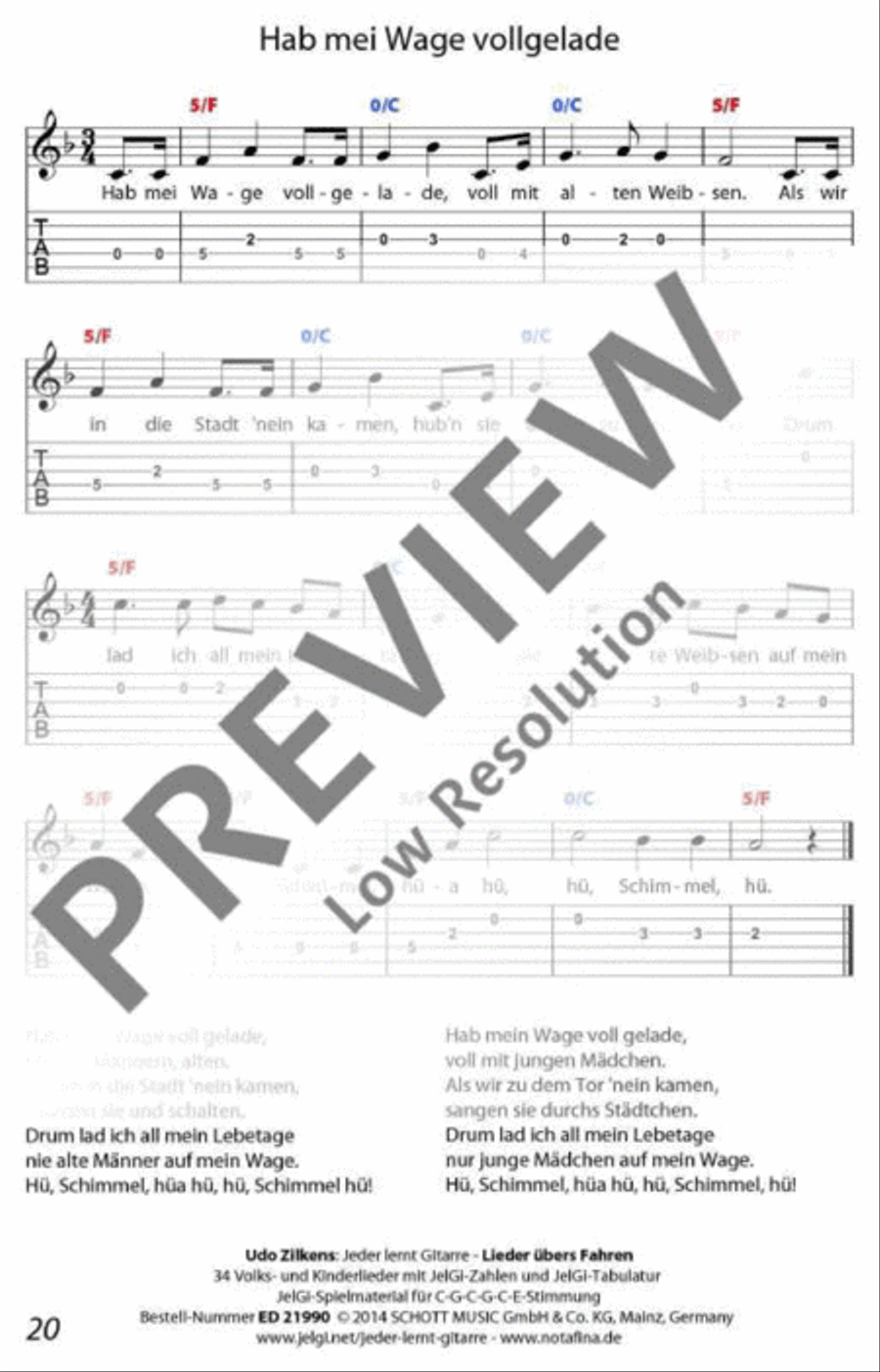 Jeder lernt Gitarre - Lieder übers Fahren Classical Guitar scores gallery preview page 21
