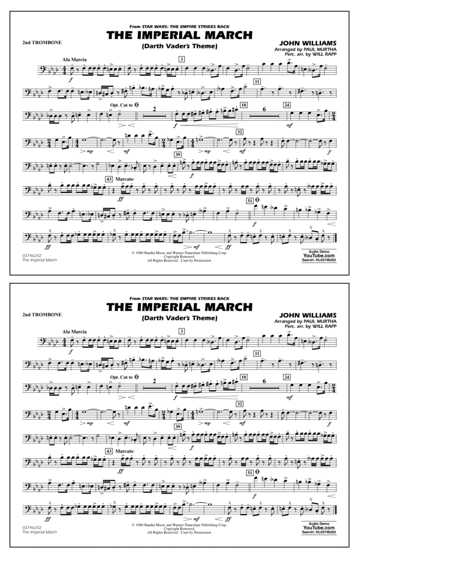 The Imperial March (Darth Vader's Theme) - 2nd Trombone Trombone scores gallery preview page 1