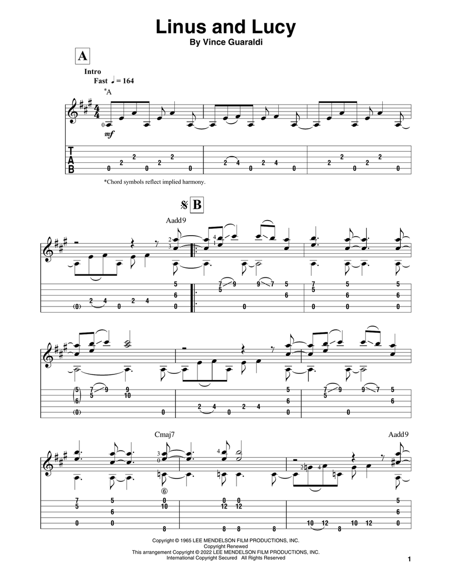 Linus And Lucy (from A Charlie Brown Christmas) by Vince Guaraldi Electric Guitar - Digital Sheet Music