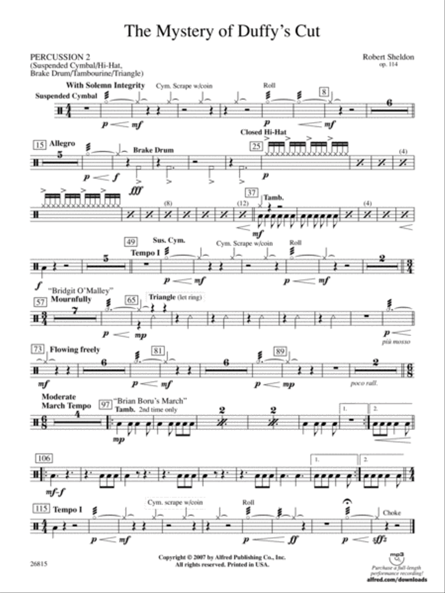 The Mystery of Duffy's Cut: 2nd Percussion Concert Band scores gallery preview page 1