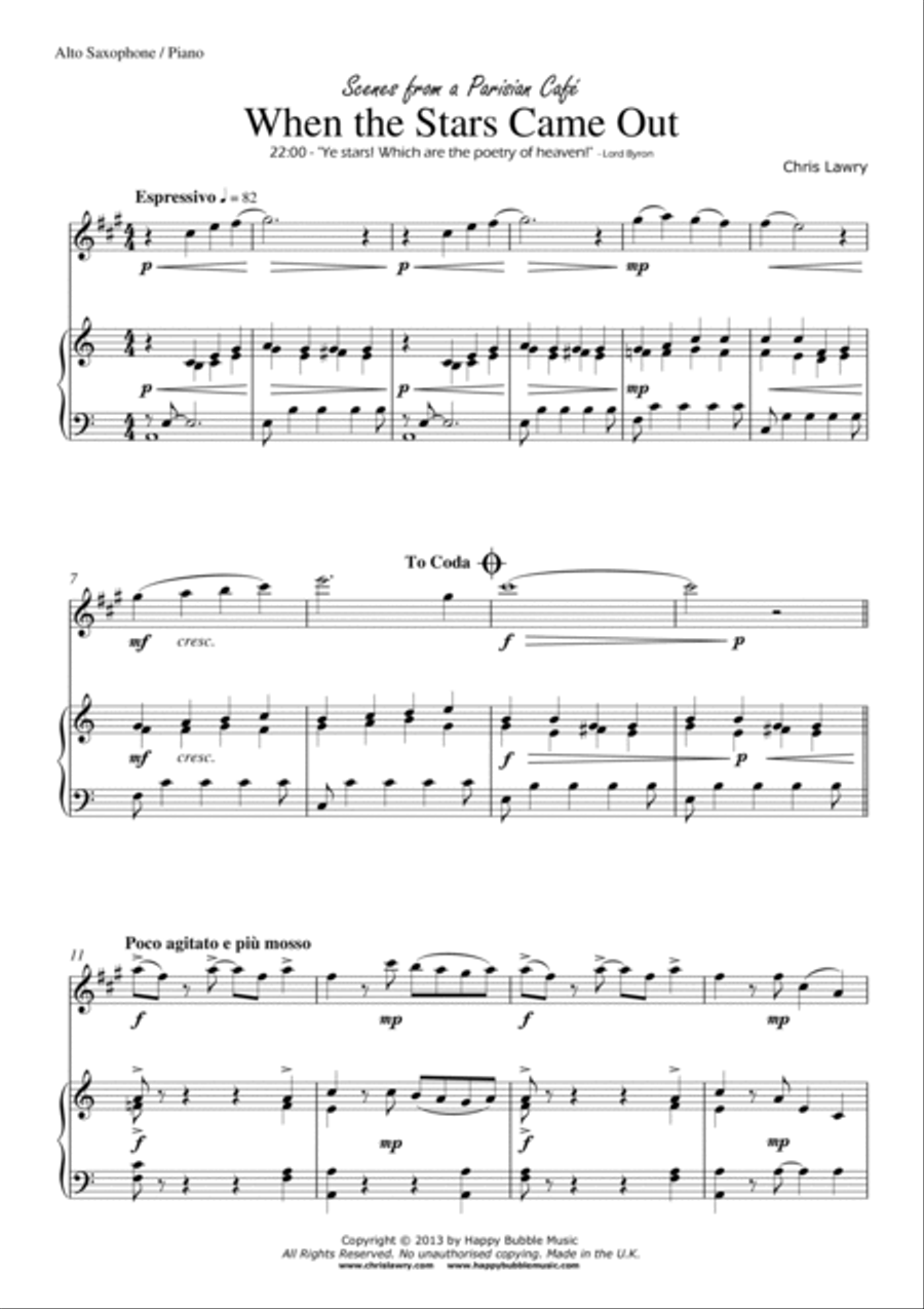 When the Stars Came Out - for Alto Saxophone & Piano (from Scenes from a Parisian Cafe) Alto Saxophone scores gallery preview page 3