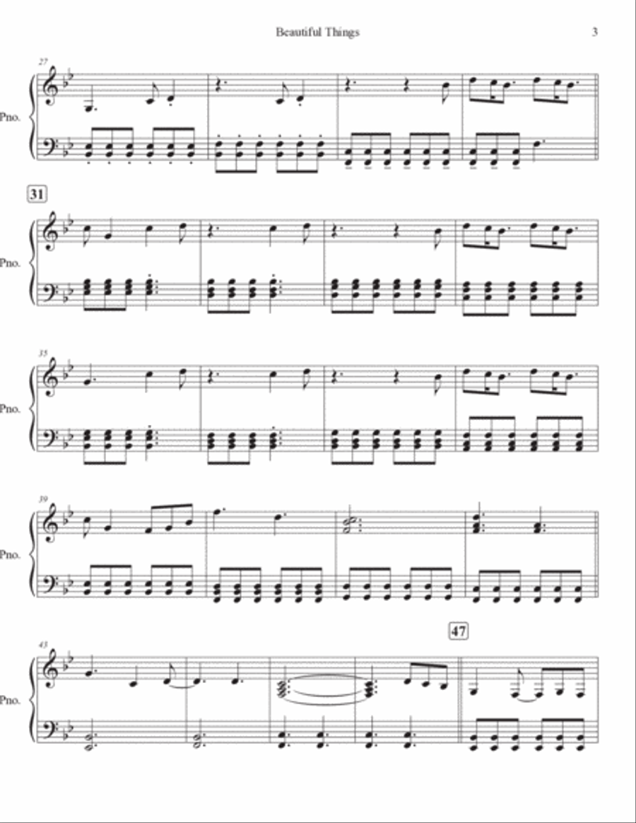 Beautiful Things Piano Solo scores gallery preview page 3