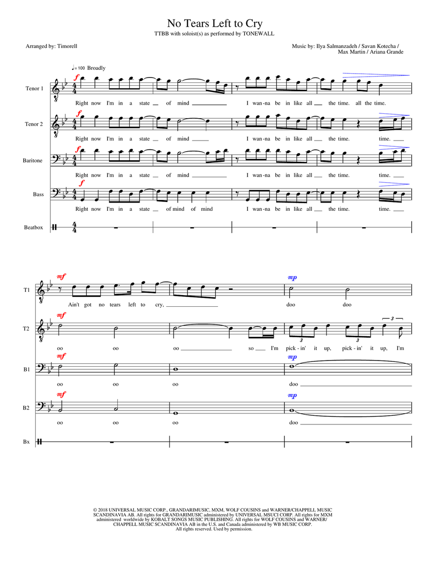 No Tears Left To Cry TTBB scores gallery preview page 1