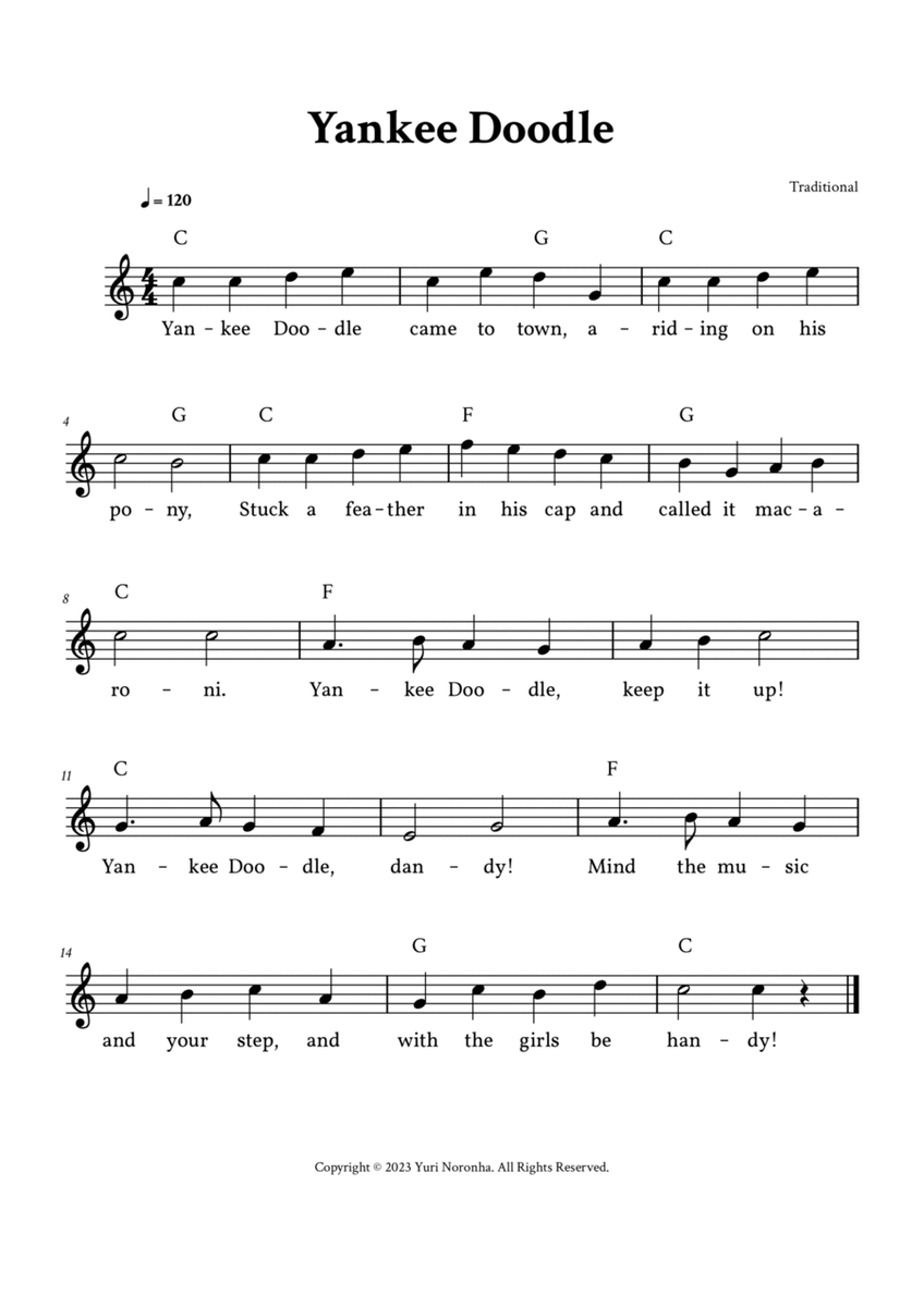 Yankee Doodle - Lead Sheet (C Major - Traditional) image number null