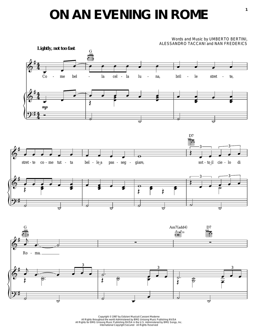 On An Evening In Rome Piano, Vocal, Guitar scores gallery preview page 1