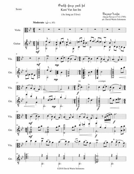 Kani Vur Jan Im (Քանի վուր ջան իմ) - (As long as I live) arranged for viola and classical guitar image number null