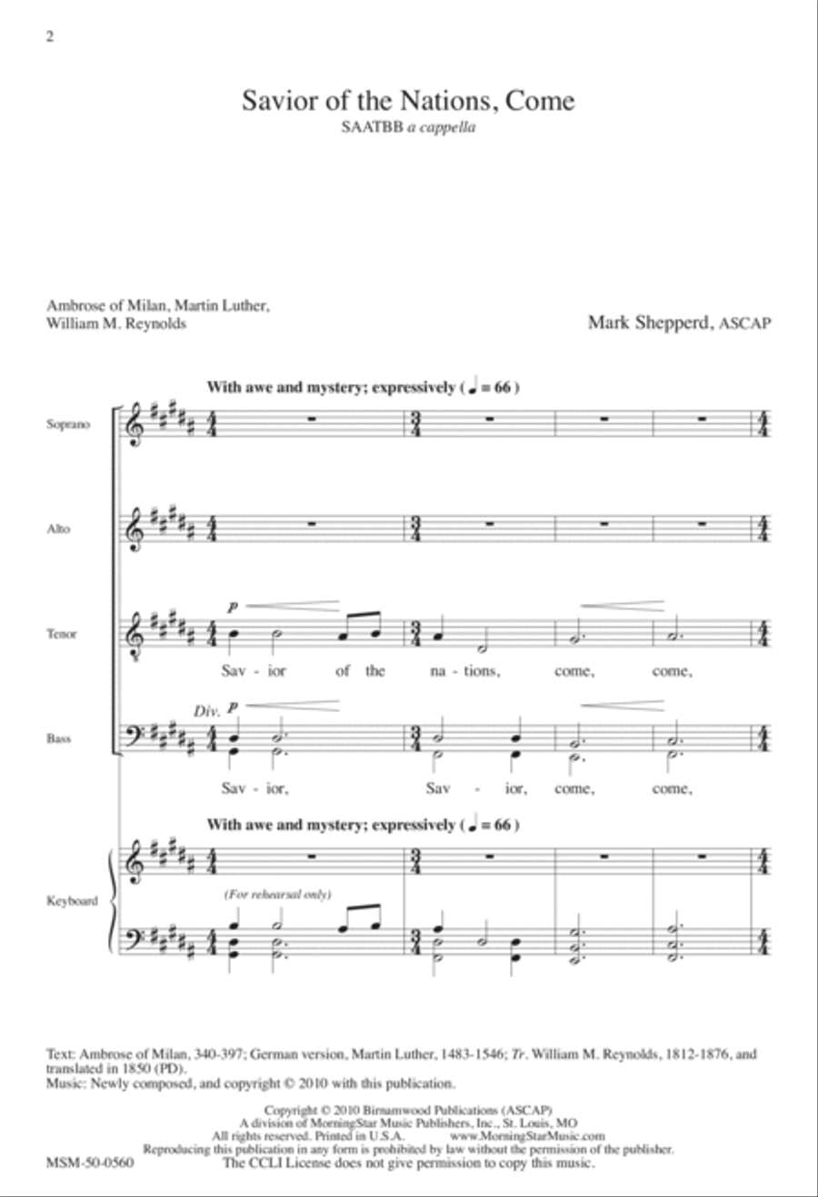Savior of the Nations, Come Divisi scores gallery preview page 1