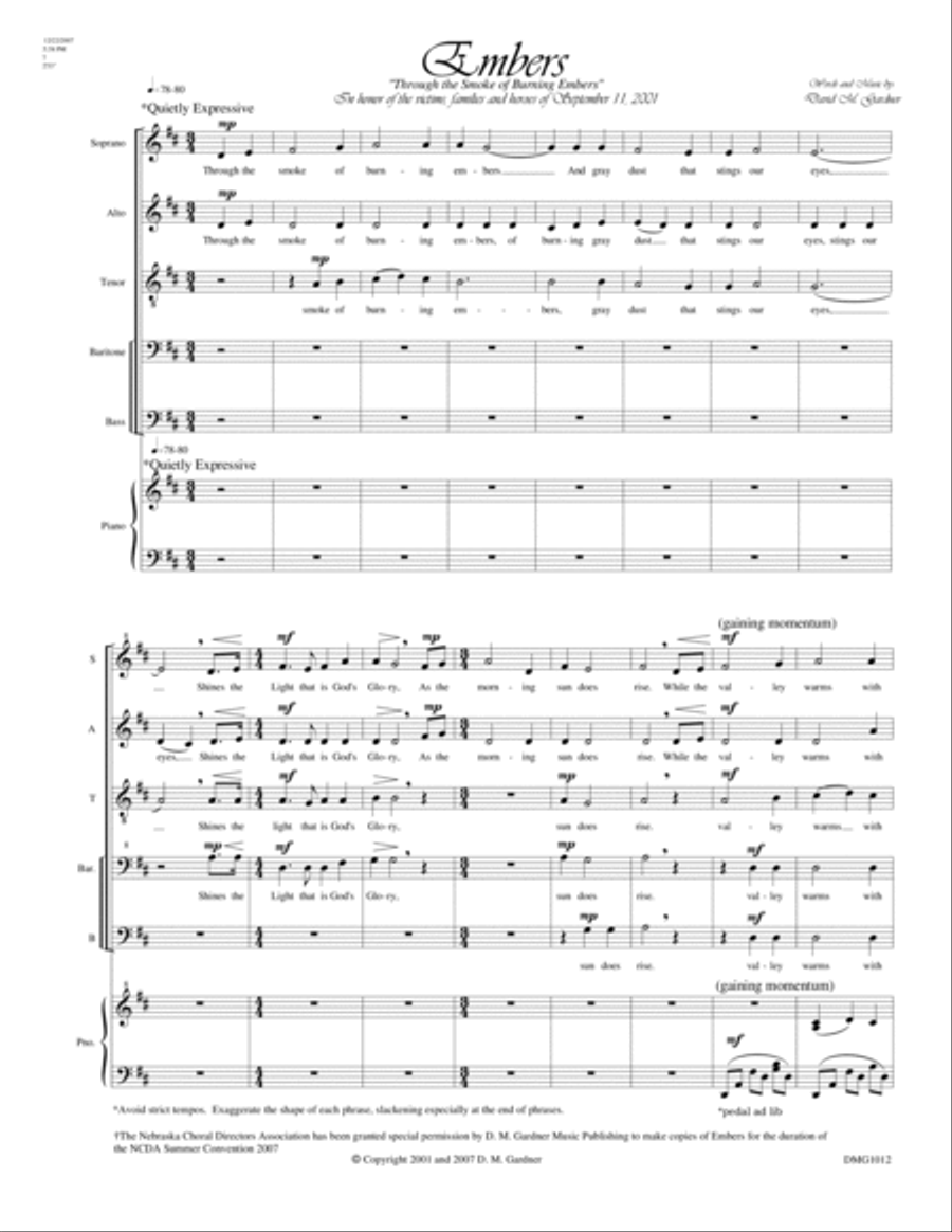 Embers (Through the Smoke of Burning Embers) SATBB and Piano Divisi scores gallery preview page 2