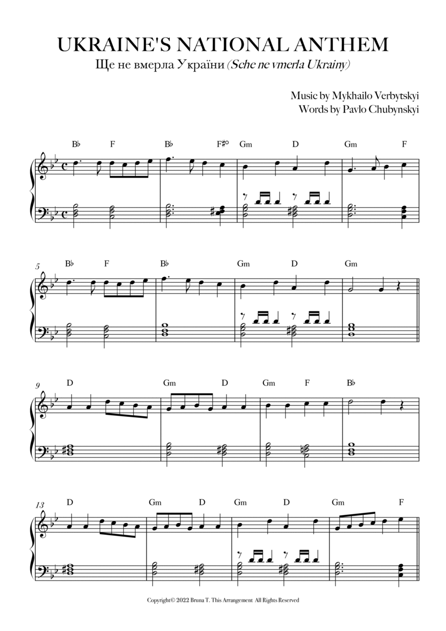 Ukraine's National Anthem Easy Piano scores gallery preview page 1