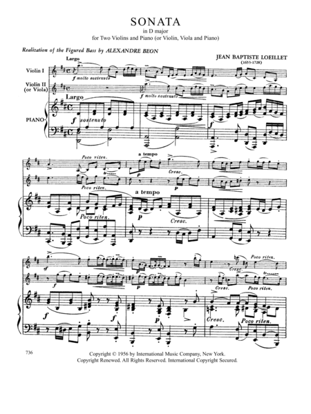 Sonata In D Major For Violin, Viola, And Piano Or Two Violas And Piano
