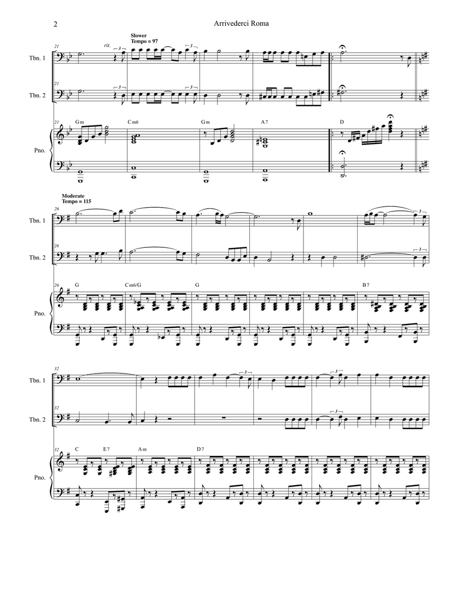 Arrivederci Roma (goodbye To Rome) Trombone Duet scores gallery preview page 2